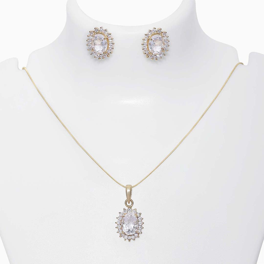 Pure Silver Jewellery Sets - Dazzling American Diamond Pendant Set - Tweov Jewels