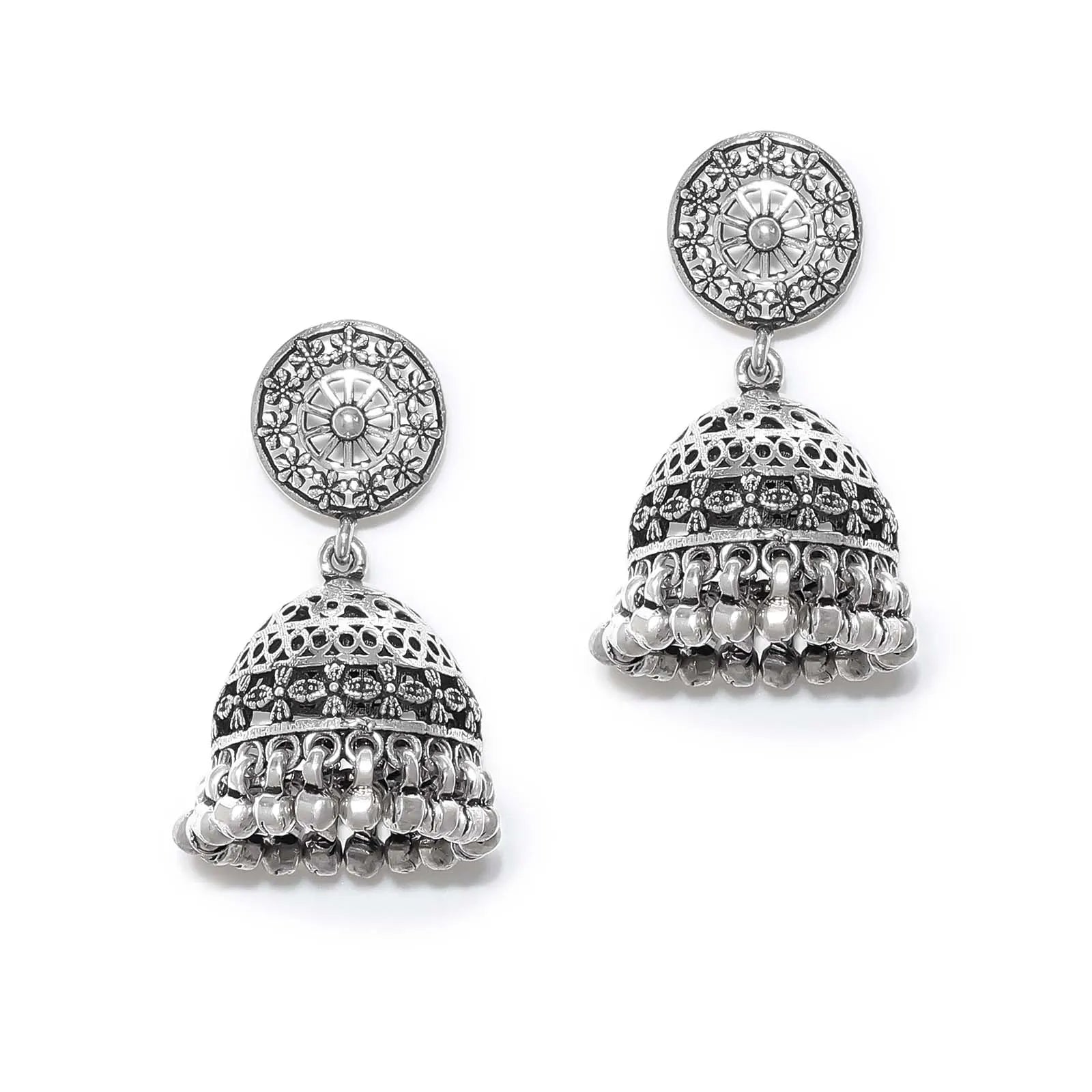 Floral Silver Jhumka Earrings