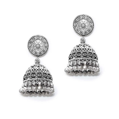Floral Silver Jhumka Earrings
