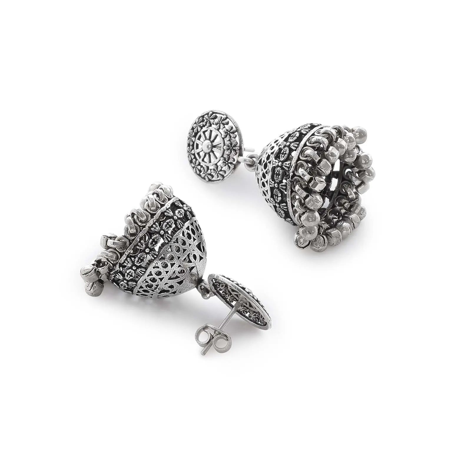 Floral Silver Jhumka Earrings