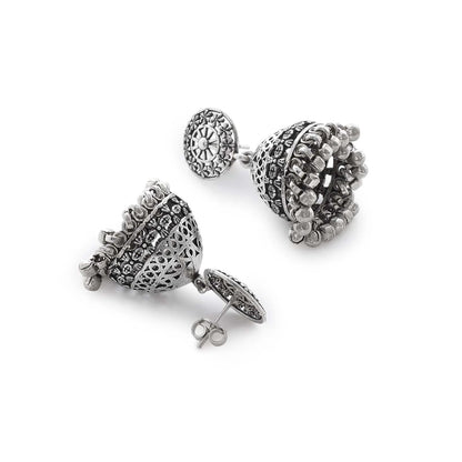 Floral Silver Jhumka Earrings