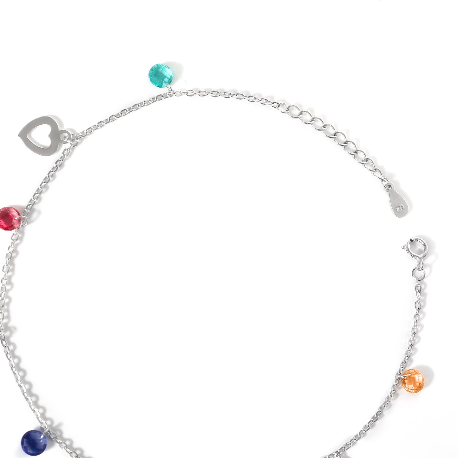 Multicolor Heart Design Gems Beaded Silver Anklet - Tweov Jewels