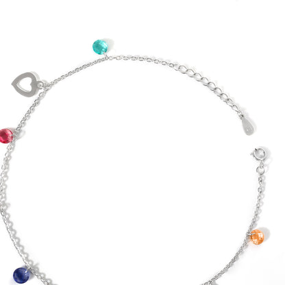 Multicolor Heart Design Gems Beaded Silver Anklet - Tweov Jewels