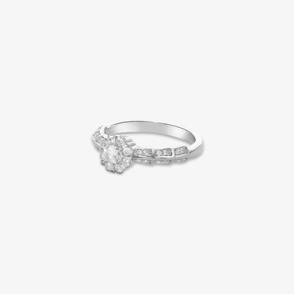 Floral CZ Ring for Women – 925 Sterling Silver Rhodium-Plated