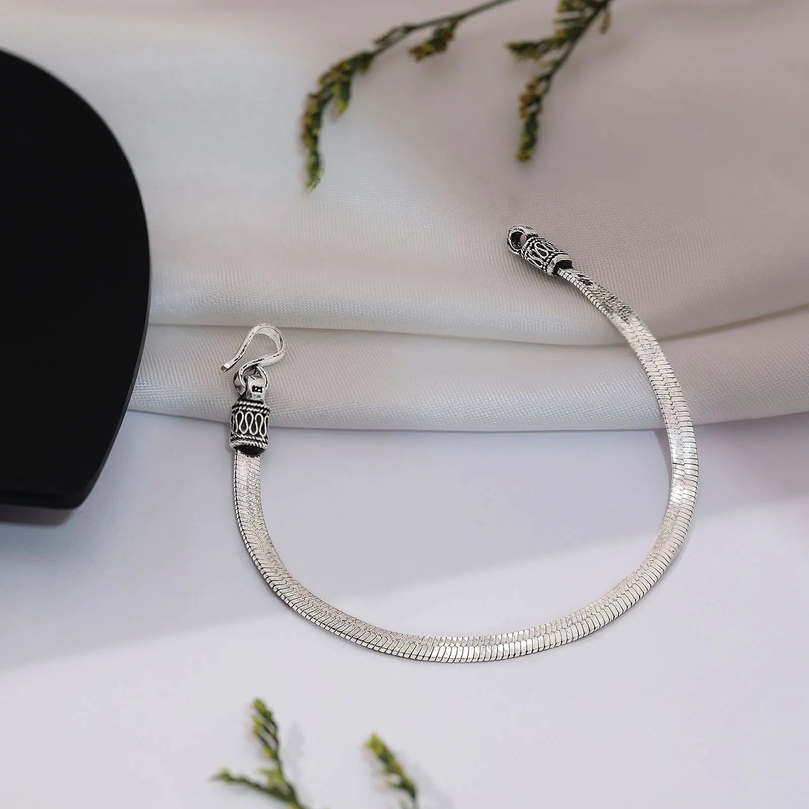 Oxidized Snake Silver Chain Bracelet