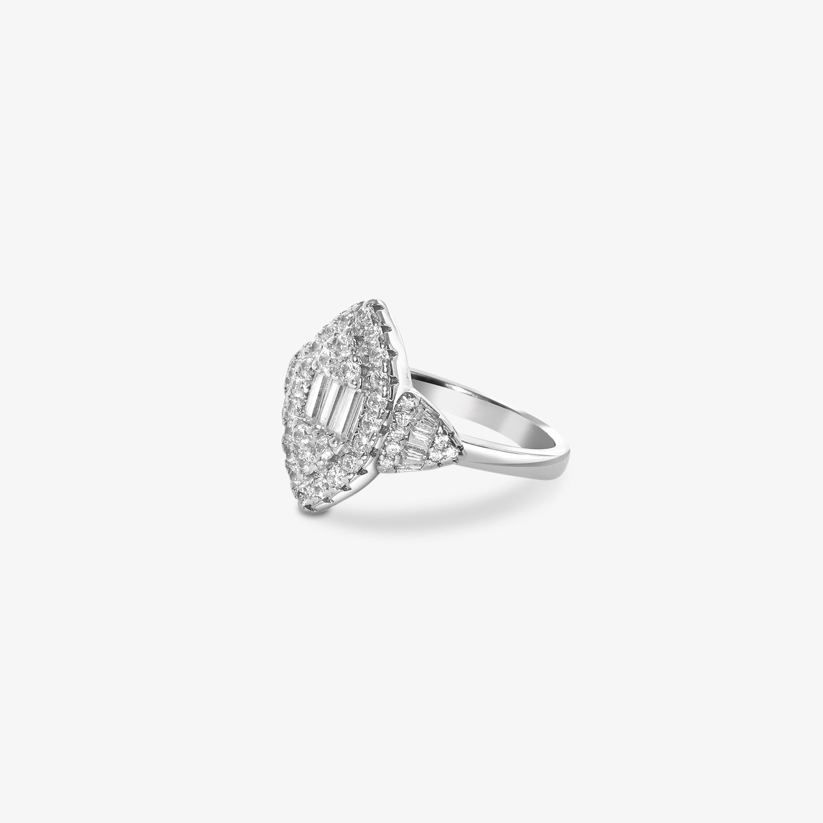 Pure Silver Ring - Marquise Stone Ring in Silver