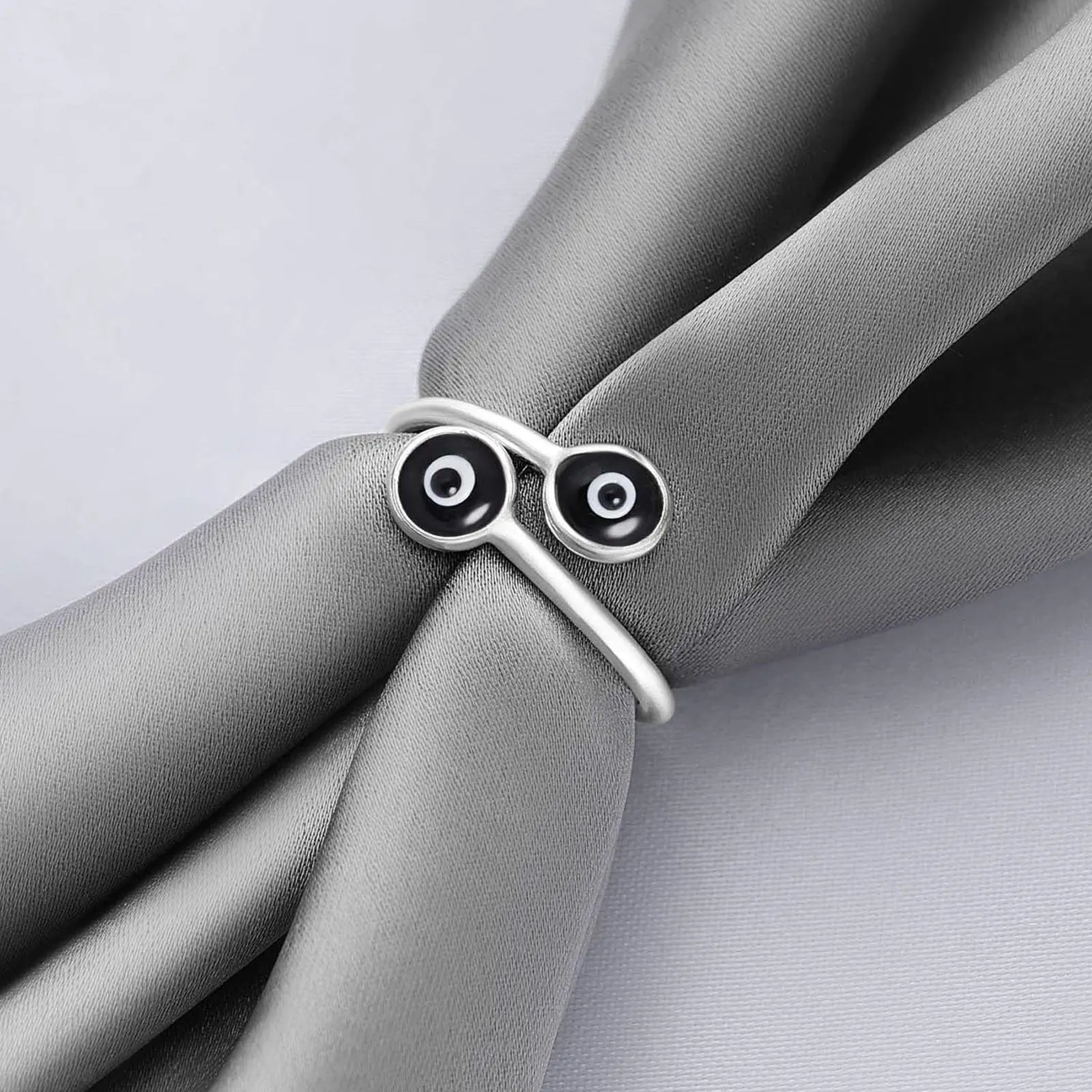 Silver Black Evil Eye Band Ring