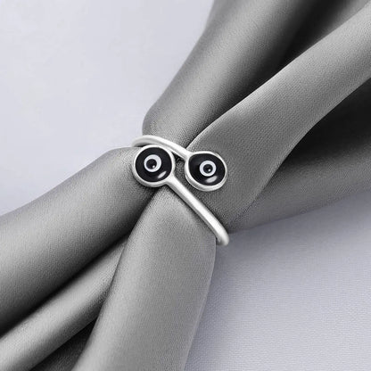 Silver Black Evil Eye Band Ring