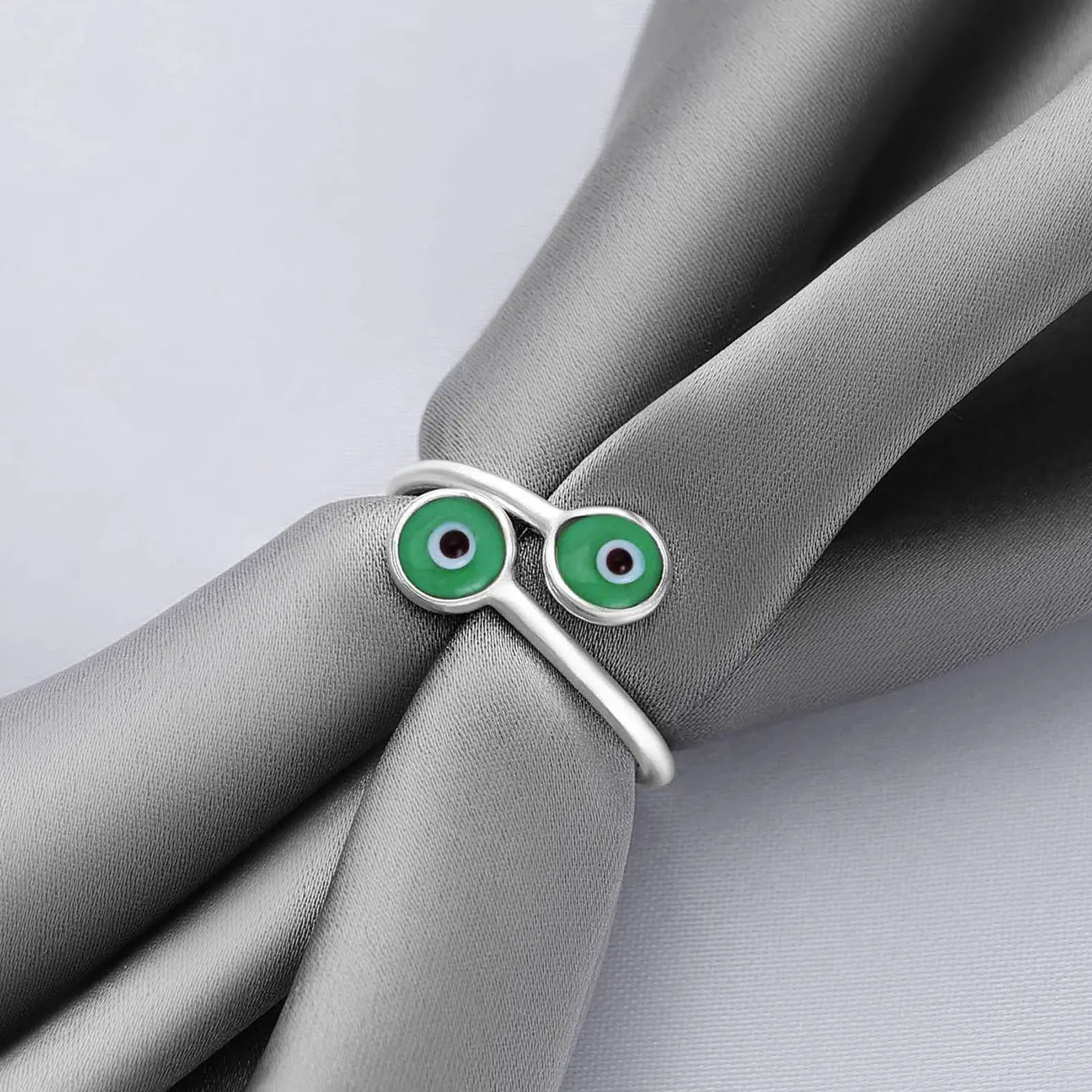 Silver Green Color Evil Eye Ring