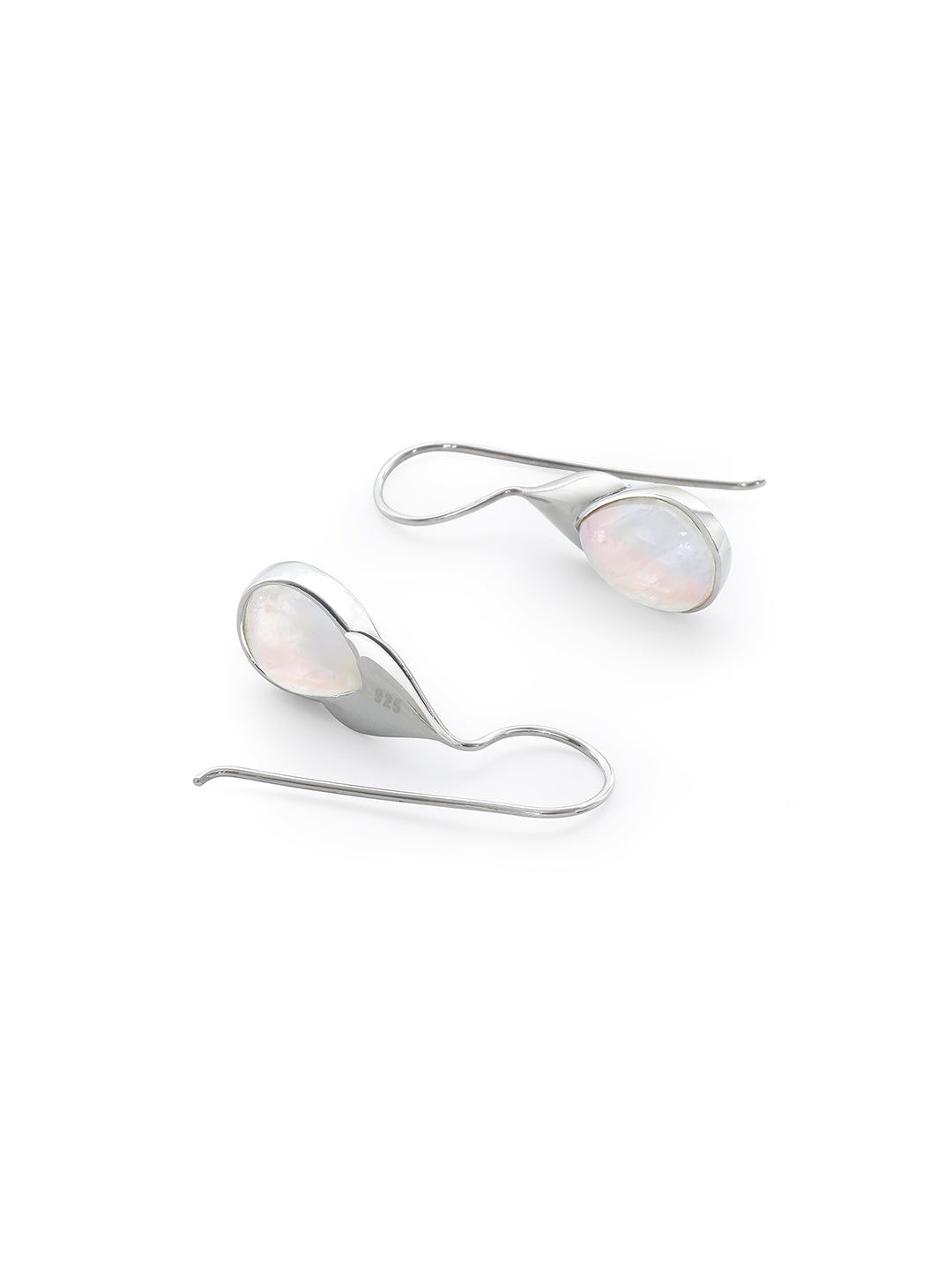 Pure Silver Earrings - Teardrop White Pearl Hoop Earrings - Tweov Jewels