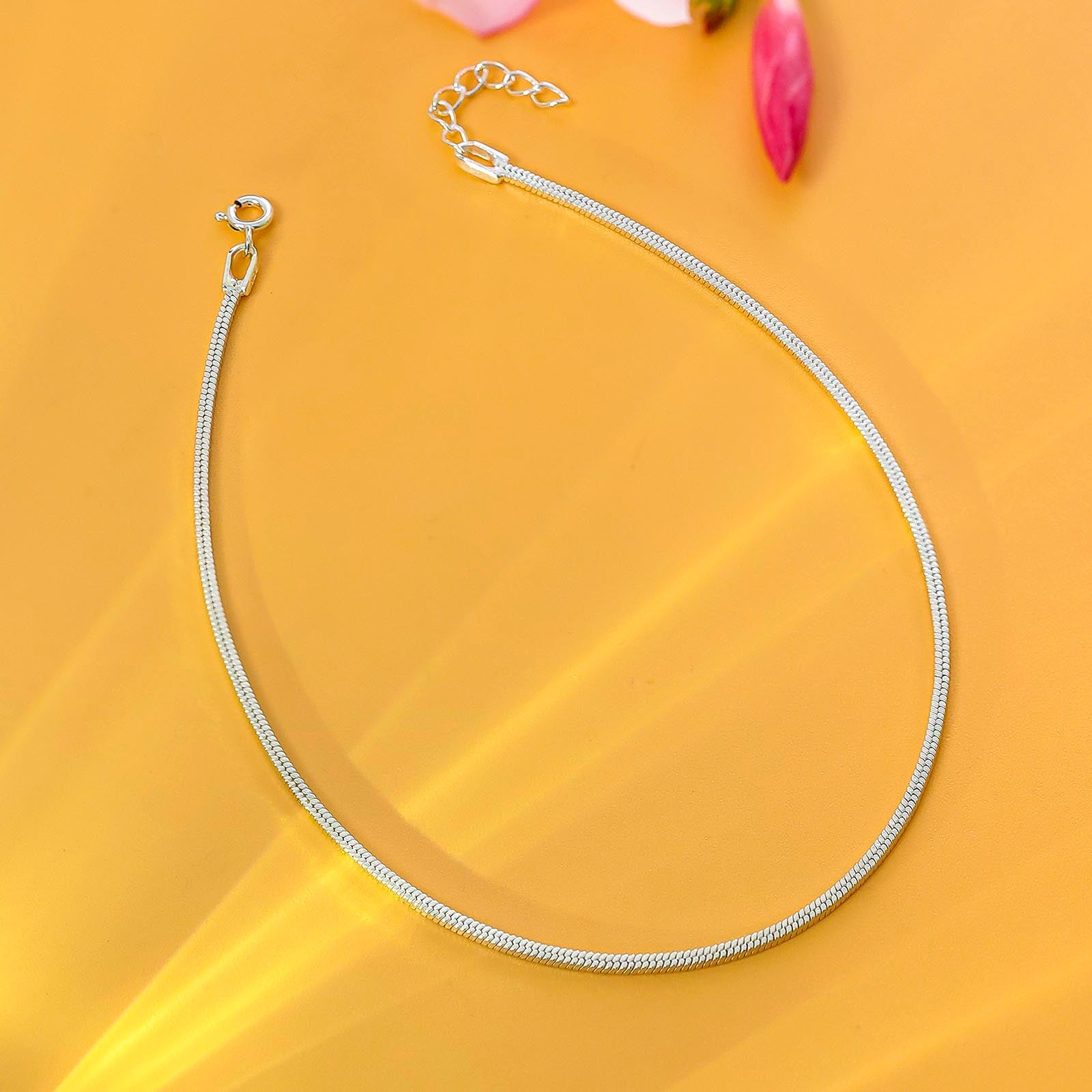 Pure 925 Sterling Silver Flat Snake Chain Silver Anklets