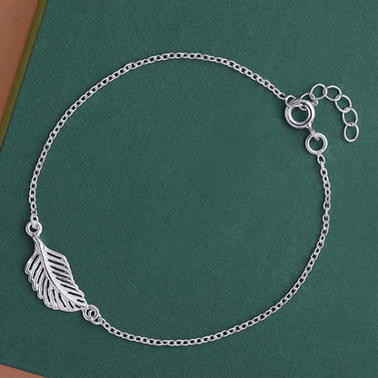 Pure 925 Sterling Silver Leaf Design Chain Bracelet