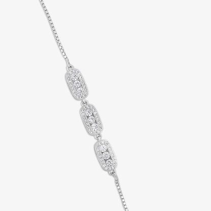 Tweov 925 Sterling Silver White Triple Zircon Chain Bracelet