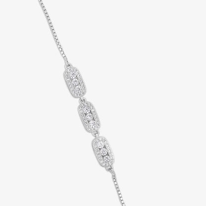 White Triple Zircon Silver Chain Bracelet