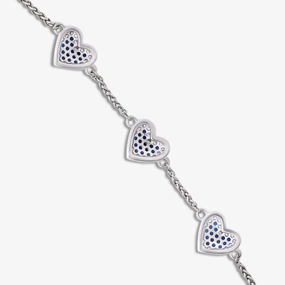 925 Sterling Silver White and Blue Zirconia Heart Chain Bracelet