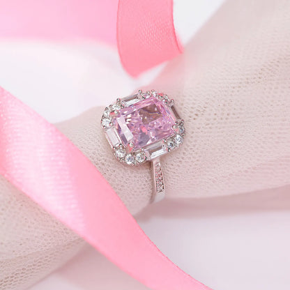 Pink Emerald Cut Diamond Studded Silver Ring - Tweov Jewels