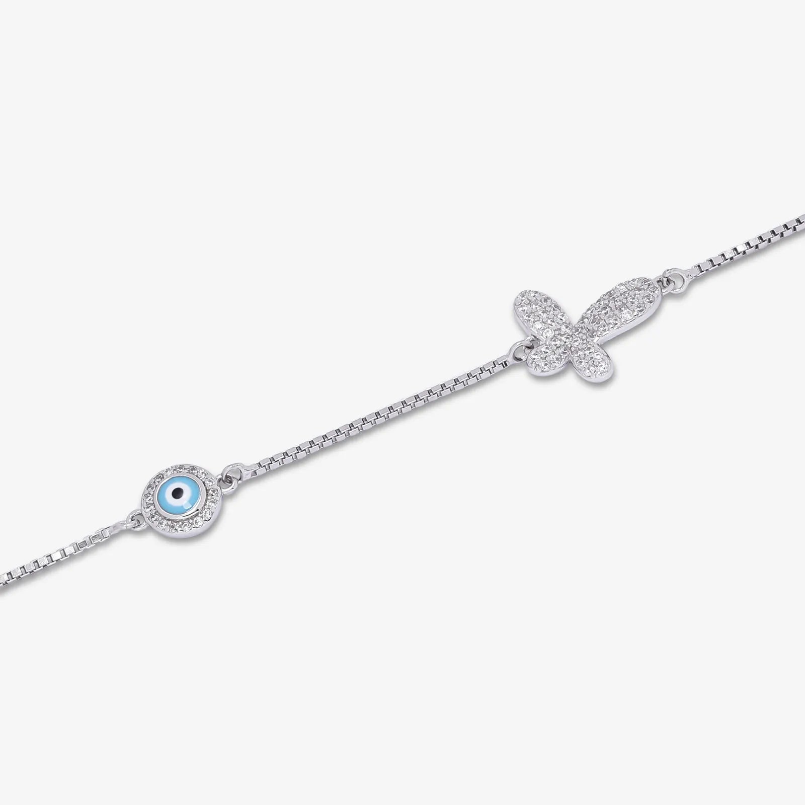 Evil Eye Butterfly Silver Bracelet