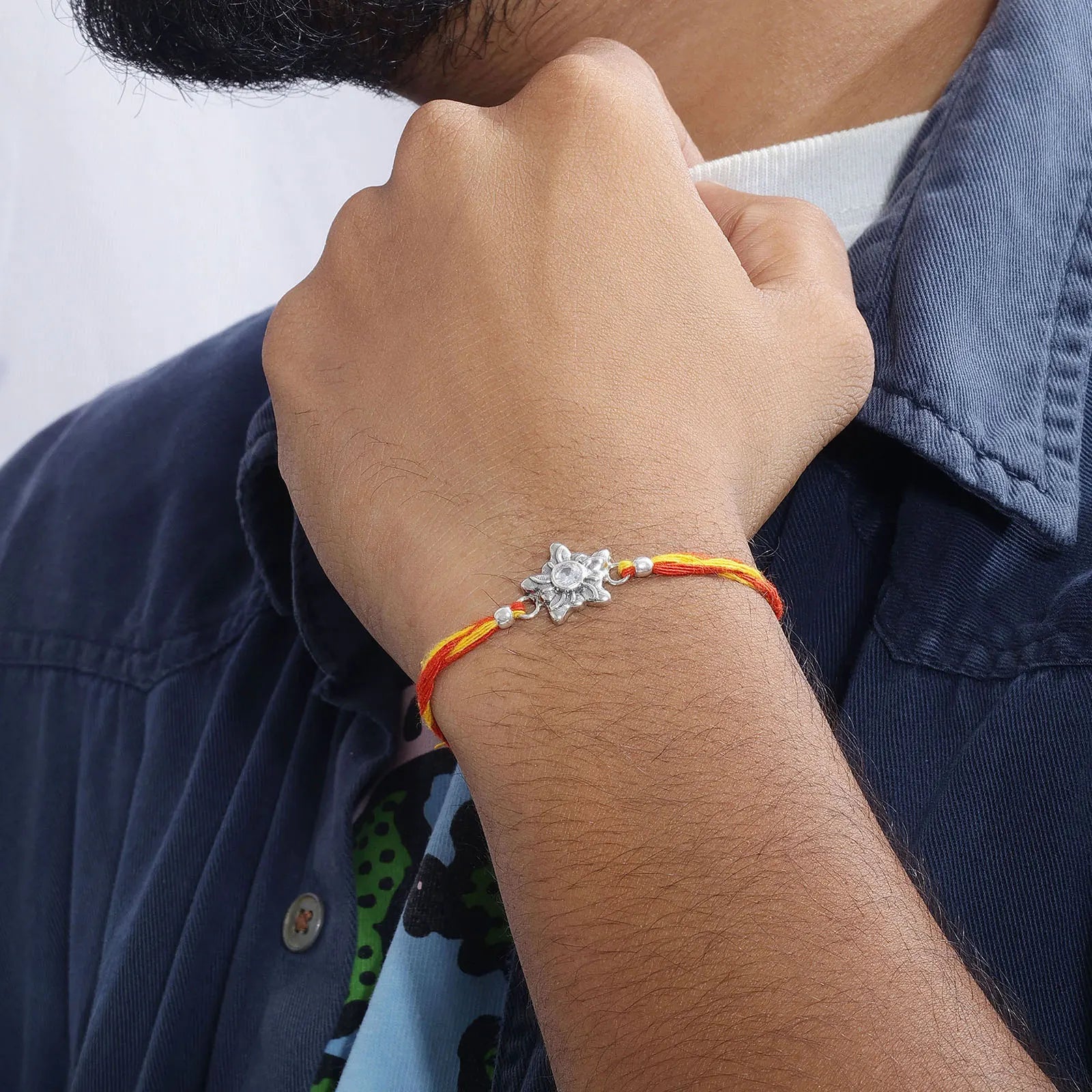 Star Design Silver Rakhi for Brother