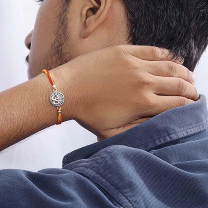 Designer Om Silver Rakhi for Brother