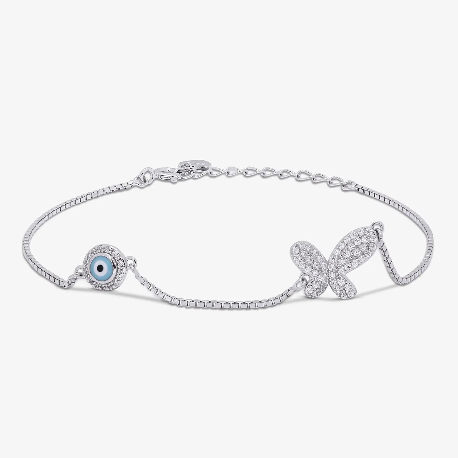 Evil Eye Butterfly Silver Bracelet