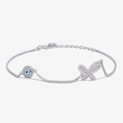 Evil Eye Butterfly Silver Bracelet