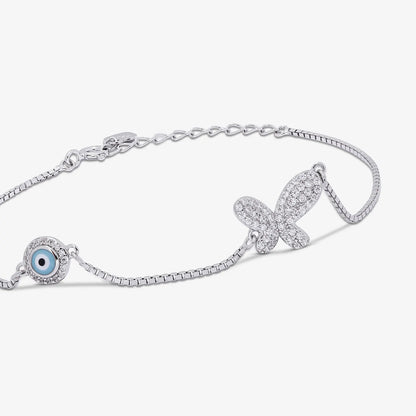 Evil Eye Butterfly Silver Bracelet