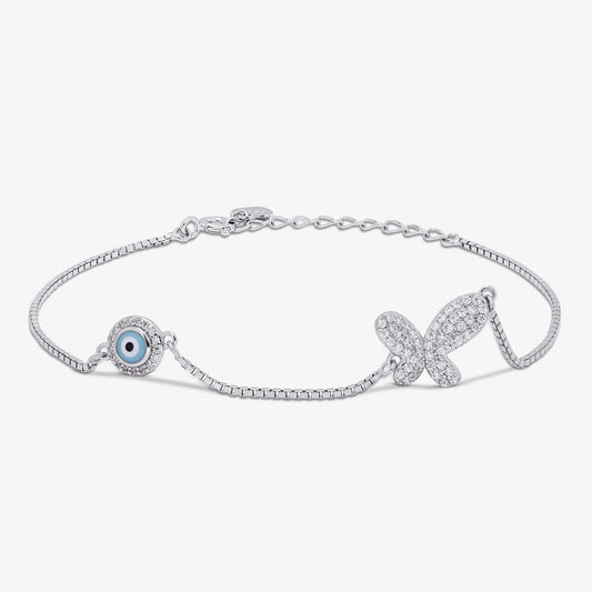 Evil Eye Butterfly Silver Bracelet