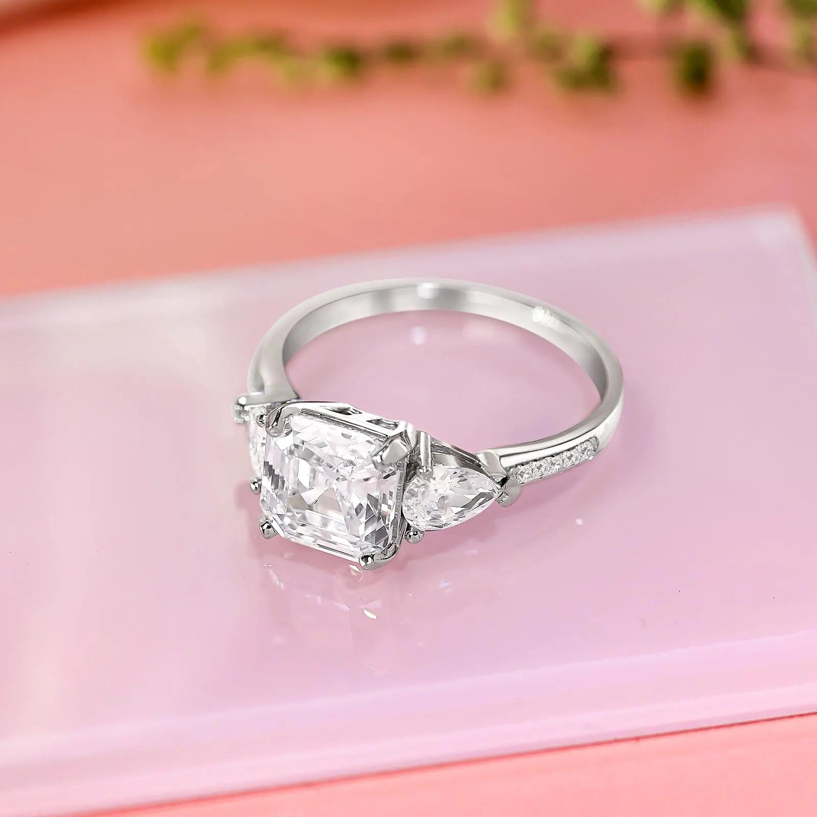 Square Cut CZ Studded Silver Ring - Tweov Jewels