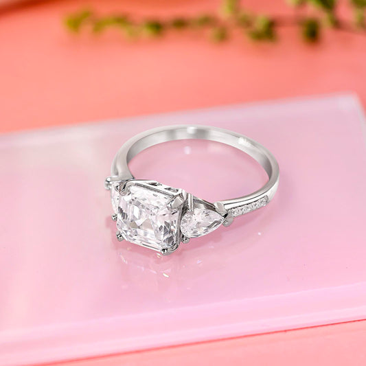 925 Sterling Silver Square-Cut CZ Ring for Women