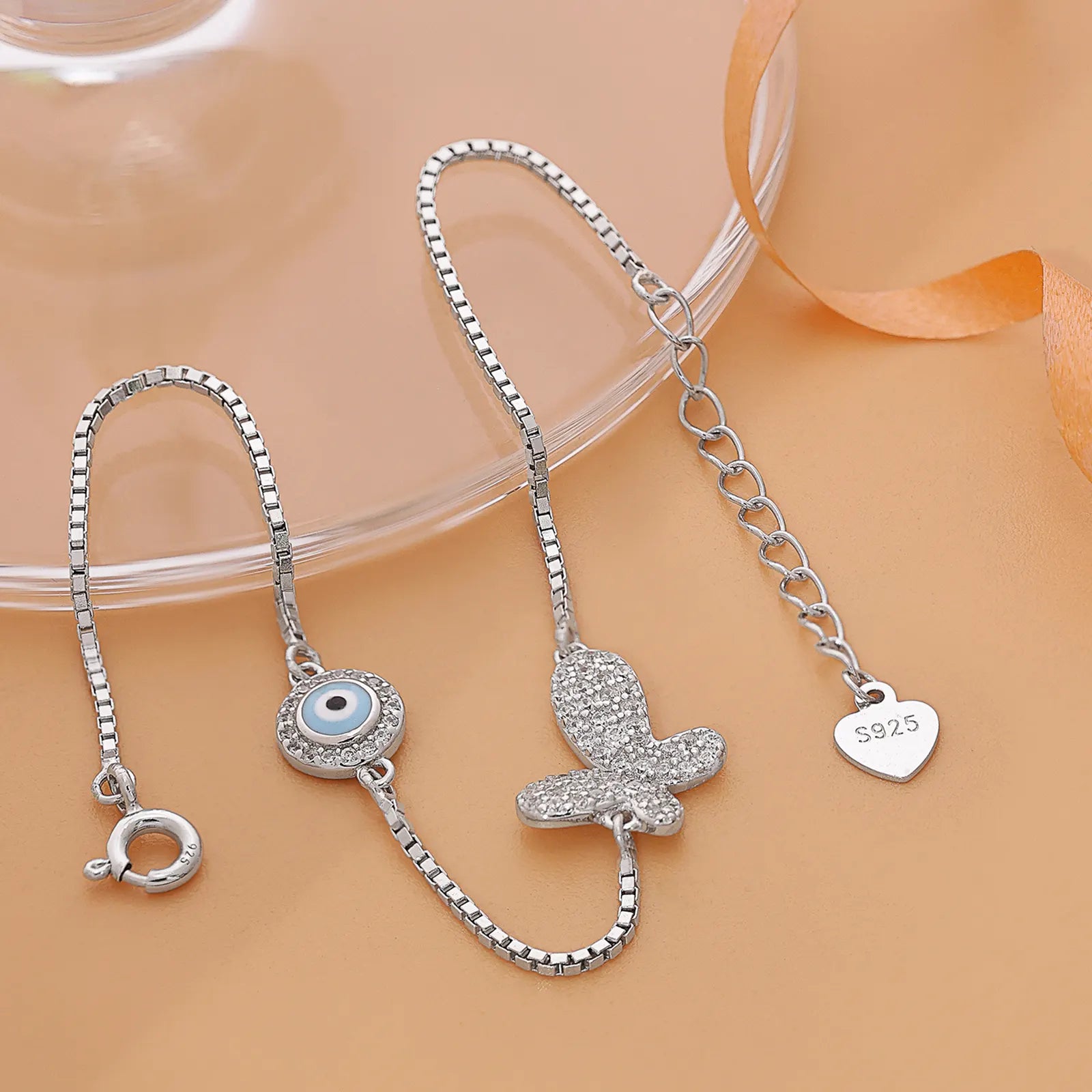 Evil Eye Butterfly Silver Bracelet