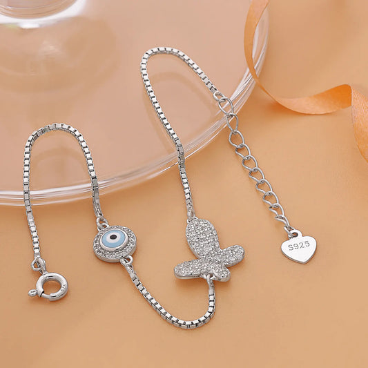 Evil Eye Butterfly Silver Bracelet