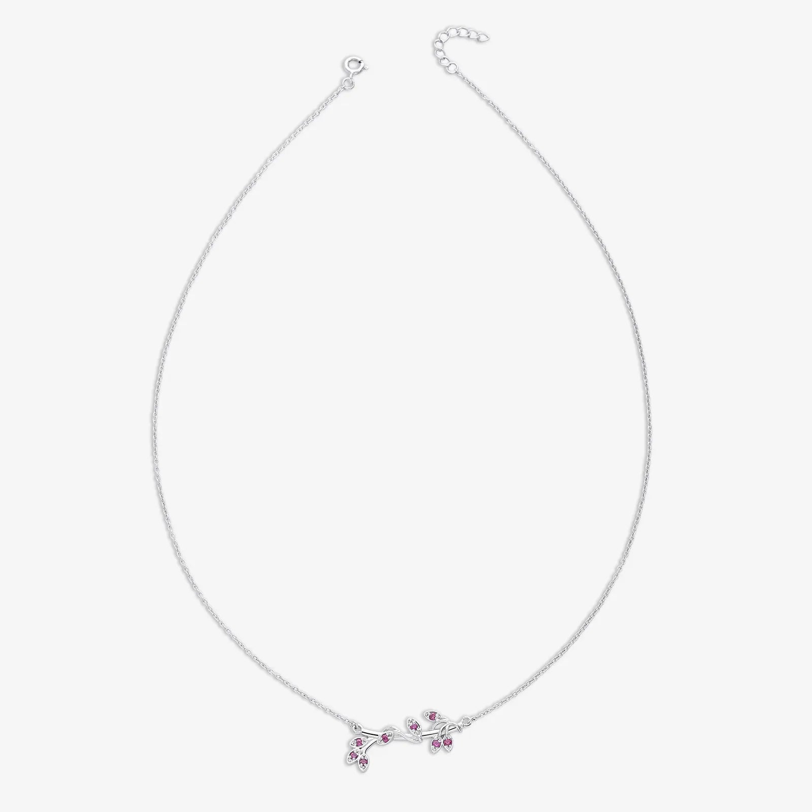 Silver Pink Leaf Chain Necklace - Tweov Jewels