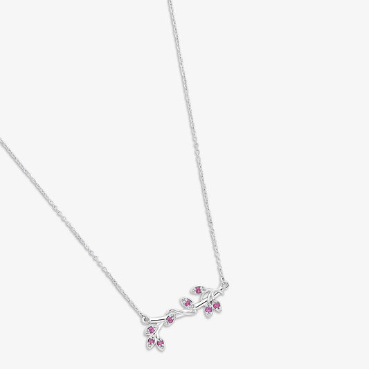 Silver Pink Leaf Chain Necklace
