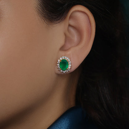 Pure Silver Jewellery Sets - Royal Emerald Earrings With CZ Pendant Set - Tweov Jewels