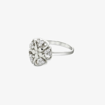 Trendy Floral CZ Silver Ring