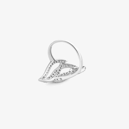 Sparkling Zircon Studded Leaf Design Silver Ring
