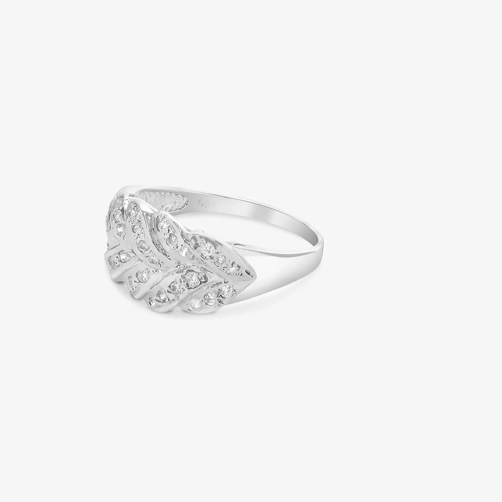 Cubic Zirconia Leaf Silver Ring