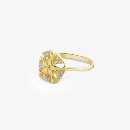 Gold Plated Designer Flower Silver Ring