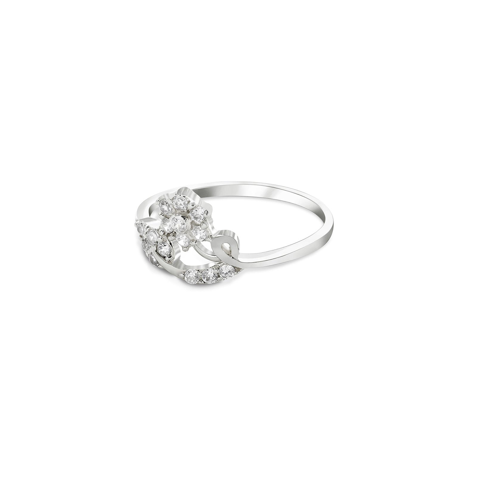 925 Sterling Silver Cz studded floral leaf ring