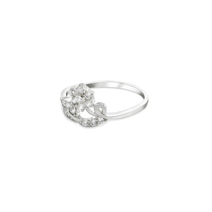 925 Sterling Silver Cz studded floral leaf ring