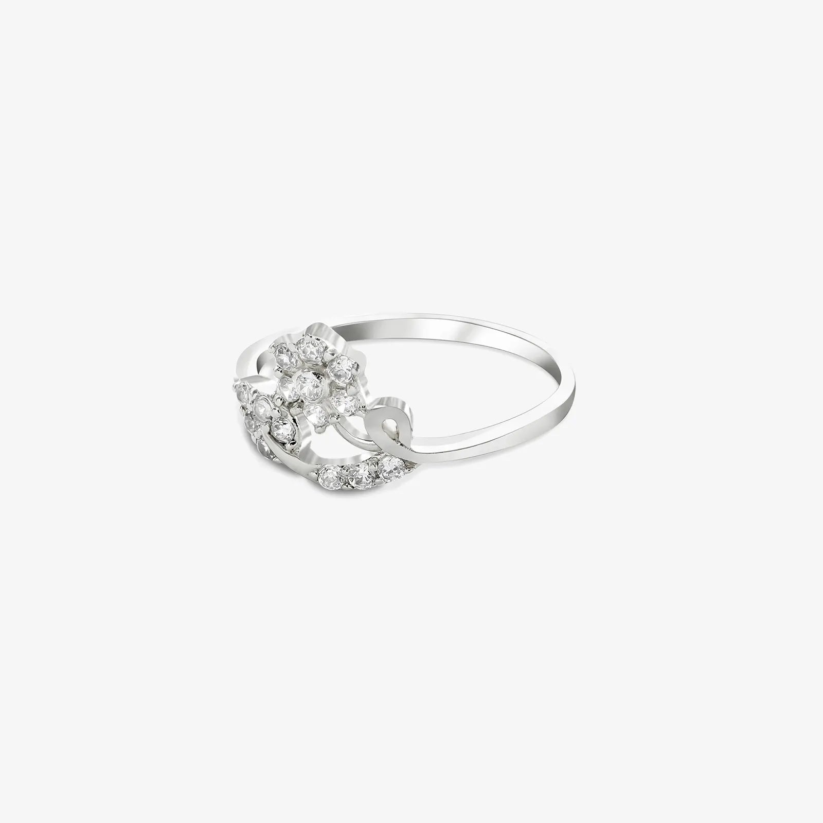 Silver CZ Floral Design Leaf Ring