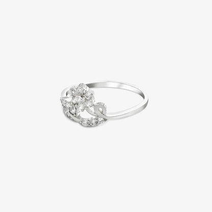 Silver CZ Floral Design Leaf Ring