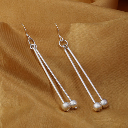 Pure Silver Earrings - Double Delight Long Drop Model - Tweov Jewels