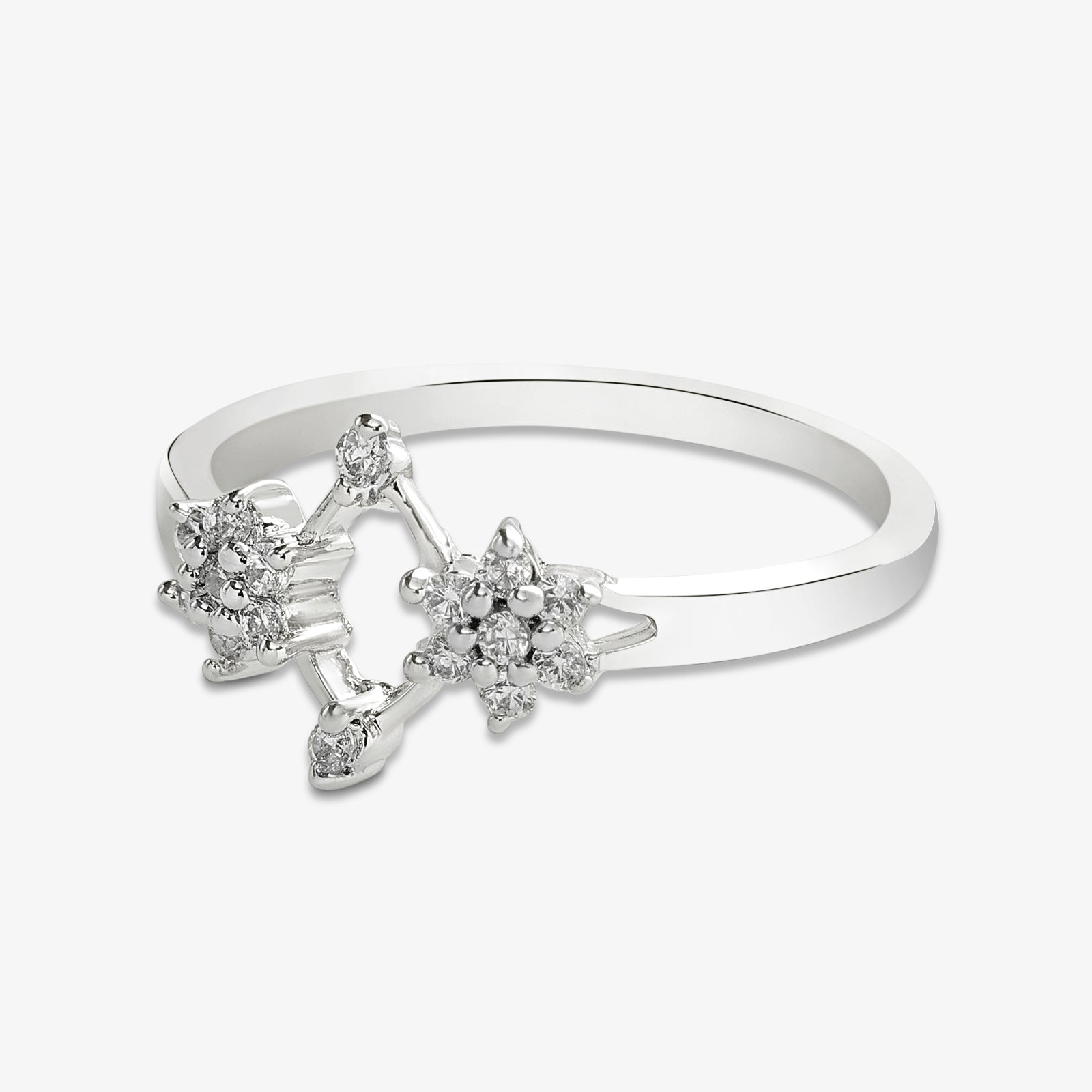 Pure Silver Ring - Starry Sleek Ring With CZ Stones