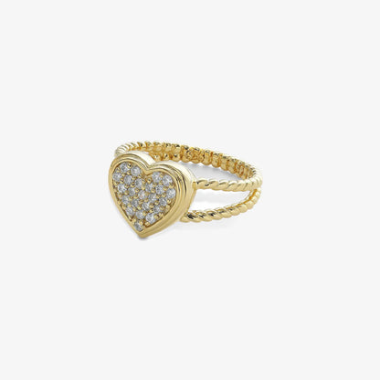 Golden Zircon Heart Silver Ring