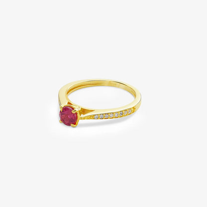 Gold Plated Silver Solitaire CZ Ruby Ring