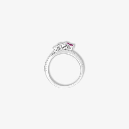 Silver Ruby & White CZ Floral Ring - Tweov Jewels