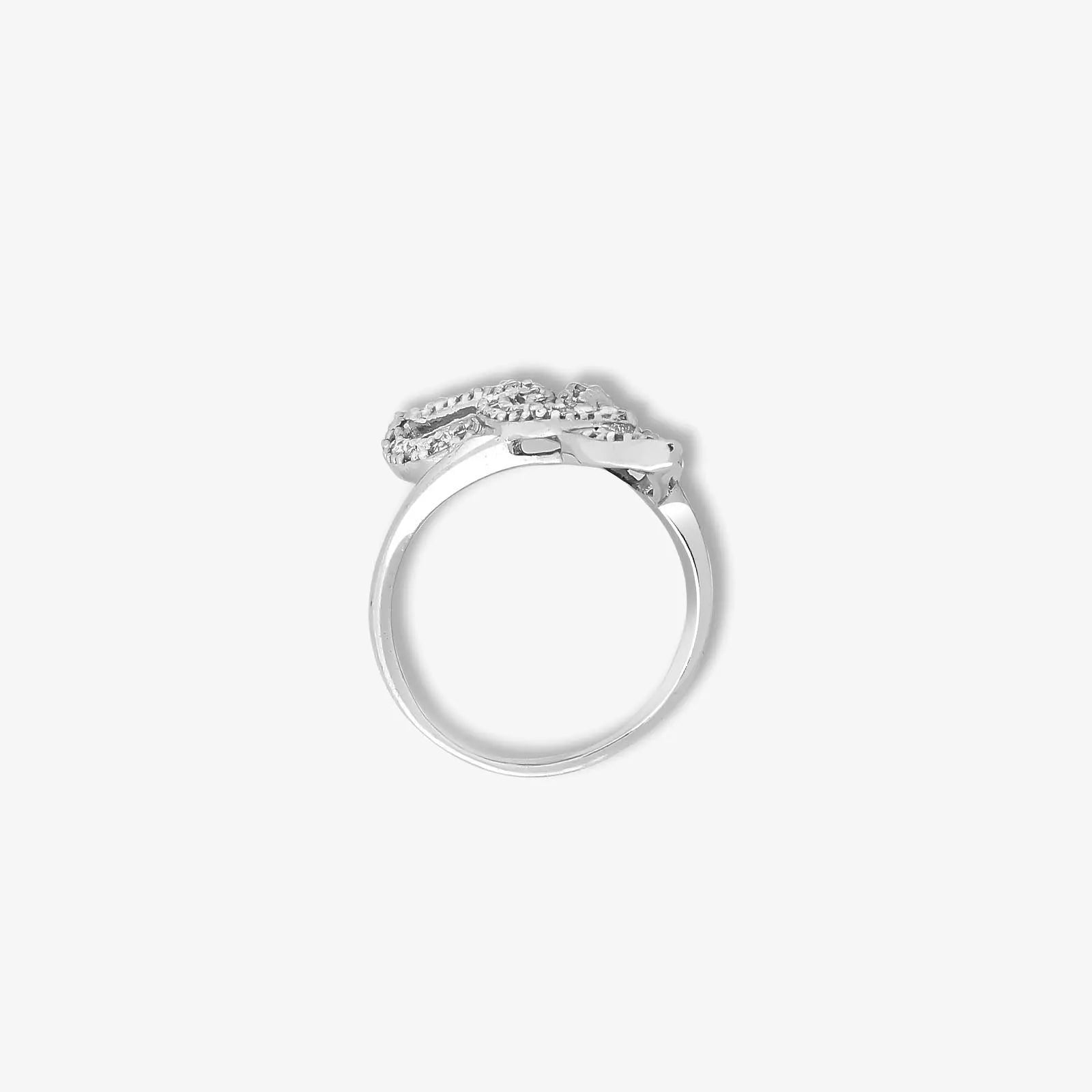 Sparkling Zircon Studded Leaf Design Silver Ring