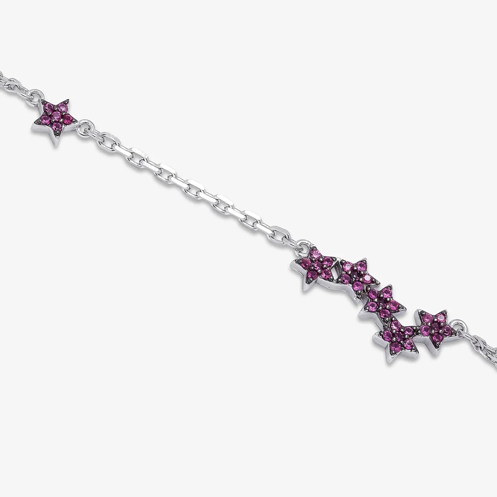 Pink CZ Star Silver Chain Bracelet
