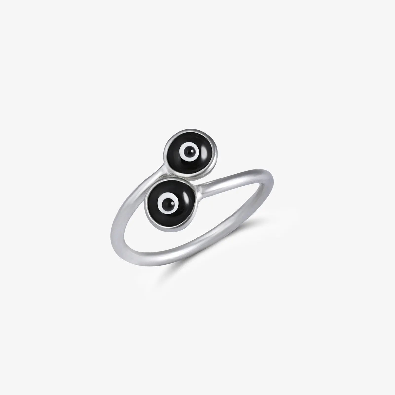 Silver Black Evil Eye Band Ring